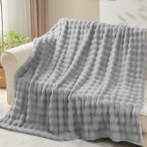 Überwurf Decke für Couch super weich Flanell Fleece 3D Überwurf (50"x60") grau - Bild 3 von 7