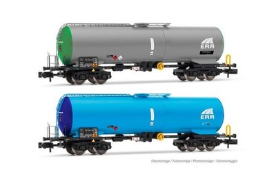 Arnold 2er Set 4achs. Kesselwagen grün-grau + hellblau-dunkelblau,ERR,Ep.VI 6537