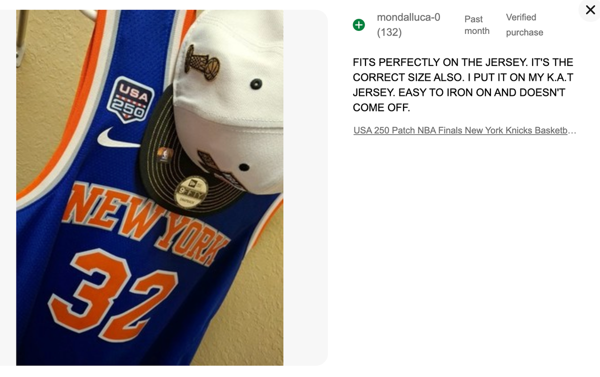 READ! USA 250 Patch NBA Finals New York Knicks Jersey Patch