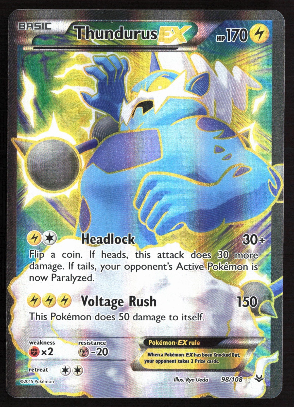 Pokemon Thundurus EX (98 Full Art) 98/108 XY - Roaring Skies Holo Ultra Rare NM