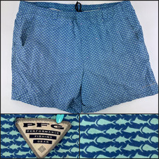 Columbia PFG Swim Trunks Mens Large Fish Print Blue Aqua Pockets Lined 6"