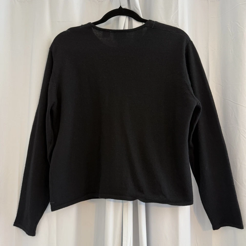 Vintage Ann Taylor LOFT Beaded Wool Cardigan Sweater Large Black Floral Y2K - Image 3 of 4