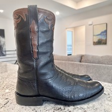 LUCCHESE Smooth Ostrich Boots 10 Mens Cowboy Black Western Ranchwear Dress Roper