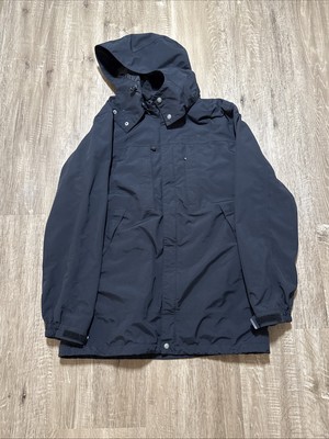 Eddie Bauer Jacket Mens Medium Black Weatheredge Rain Coat Detachable Hood