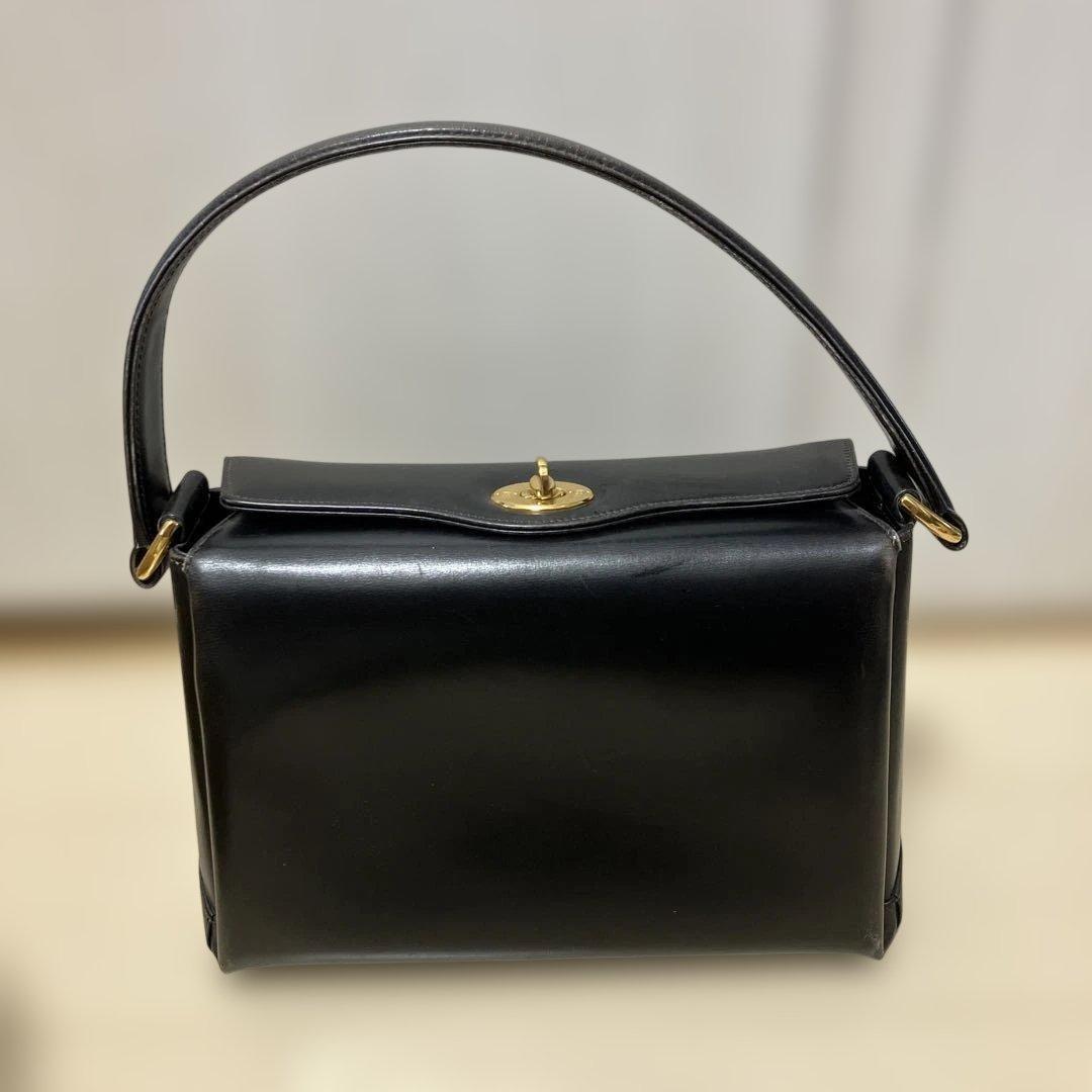 GUCCI Turn Lock Handbag Leather Black Luxury Retro Style Vintage Logo From Japan thumbnail 14