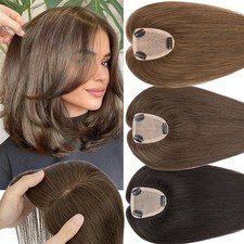 Clip in Top Remy Human Hair Extensions Women Topper Hairpiece Toupee Middle Part