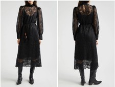 Farm Rio Women's Black Lace Tie Belt Long Sleeve Dress Size Small