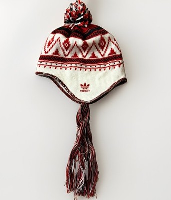 Adidas Originals Wisconsin Badgers Earflap Beanie Hat Pom Tassel VTG 90 s