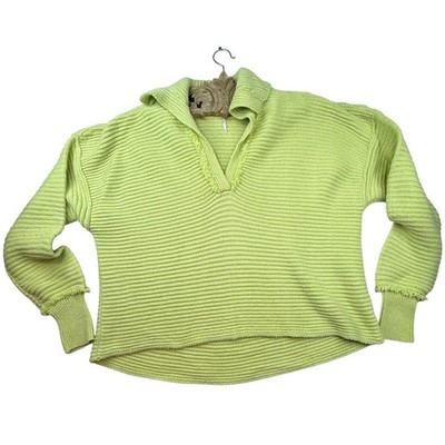 Free People Moonbeam Pullover Sweater XL Lime Green Boxy Oversized lagenlook