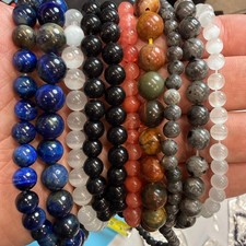 Set of 10 Natural Gemstone Round Beads Strands 15" Sizes 6,8,10 mm 14oz  B21