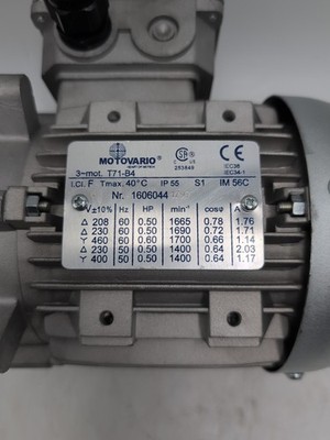 Motovario T71-B4 3PH Electric Motor 0.5HP 230/460V 56C Frame