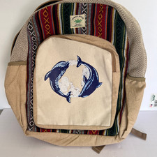 Himalayan Hemp THC Free Backpack Made in Nepal Boho Woven Dolphin Hippie Bag