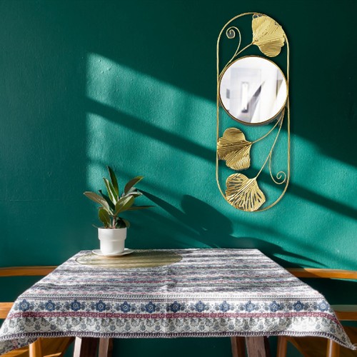 Large Elegant Living Room Mirrors Iron Metal Leaf Wall Mirror Round Gold - Picture 10 of 12