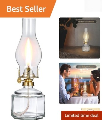 Large Clear Glass Oil Lamp Lantern - Vintage Kerosene Light for Cozy Ambiance