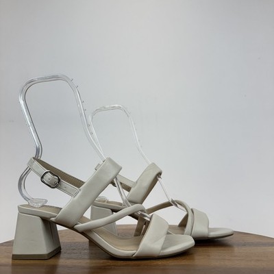 New Womens LifeStride Celia White Faux Leather Slingback Heeled Sandals Size 6.5