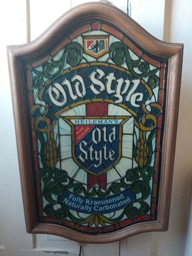 Vintage Old Style Beer Lighted Stained Glass Faux Heileman's Bar Sign