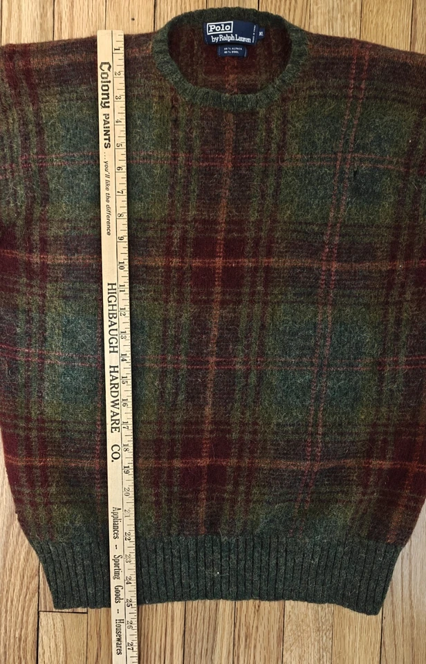 Vintage 90's Polo Ralph Lauren Sweater L Green Wool Lambswool Plaid Cabin Core - Image 4 of 4