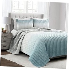 Crinkle Ombre Quilt Queen Size 3 Piece Set - Ombre Full/Queen Blue  Gray