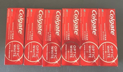 Set 6 Colgate OPTIC WHITE STAIN FIGHTER Gel Toothpaste . Exp 10/27.