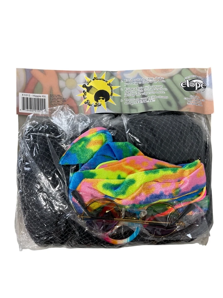 Kit de accesorios Elope Hippie edades 14+ peluca colorida diadema gafas collar NUEVO Foto 2 de 4