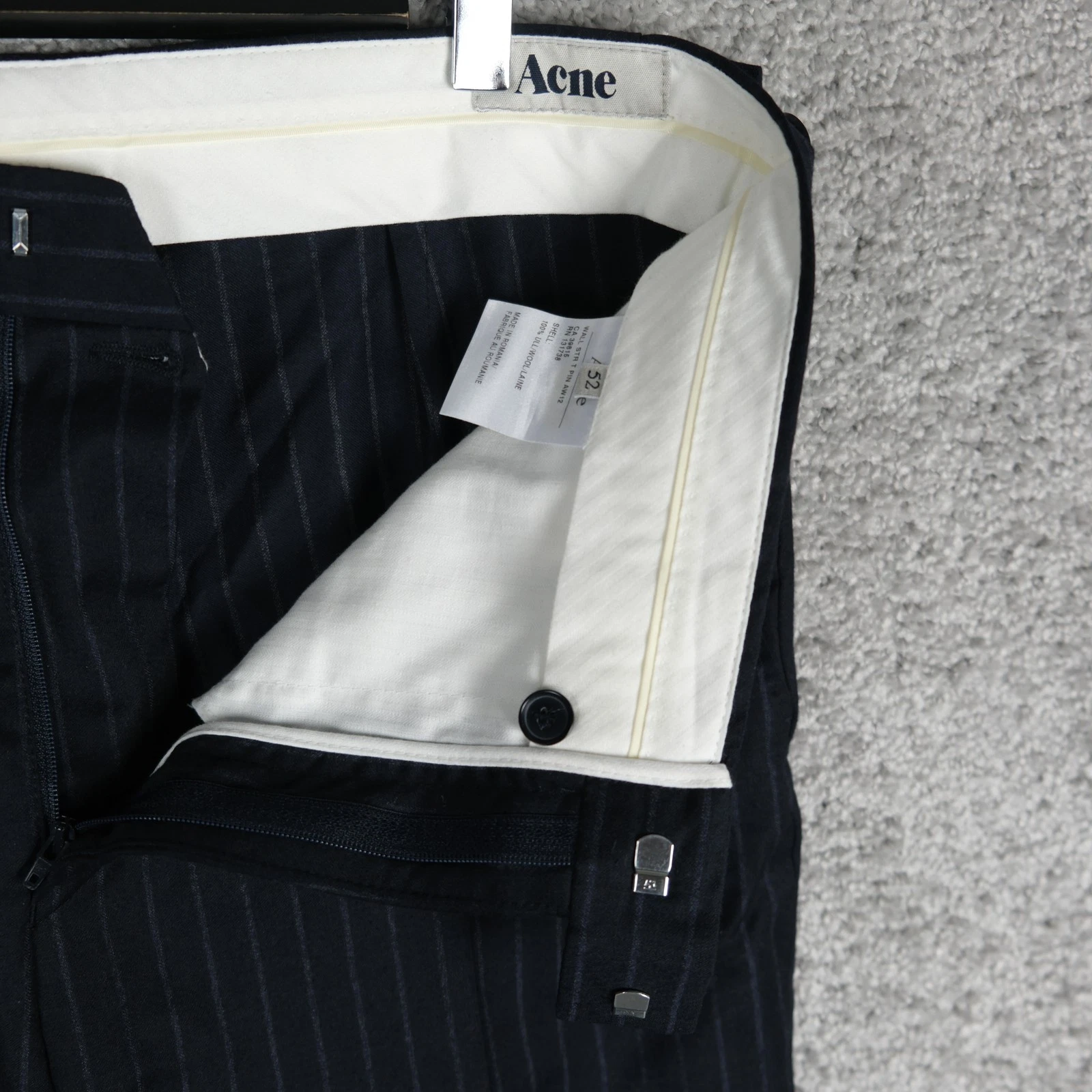 ACNE STUDIOS PANTALONE UOMO ACNE WALL STR T PIN AW12 taglia 52 GRANDE L LANA RIGHE SCURE SLIM COME NUOVO