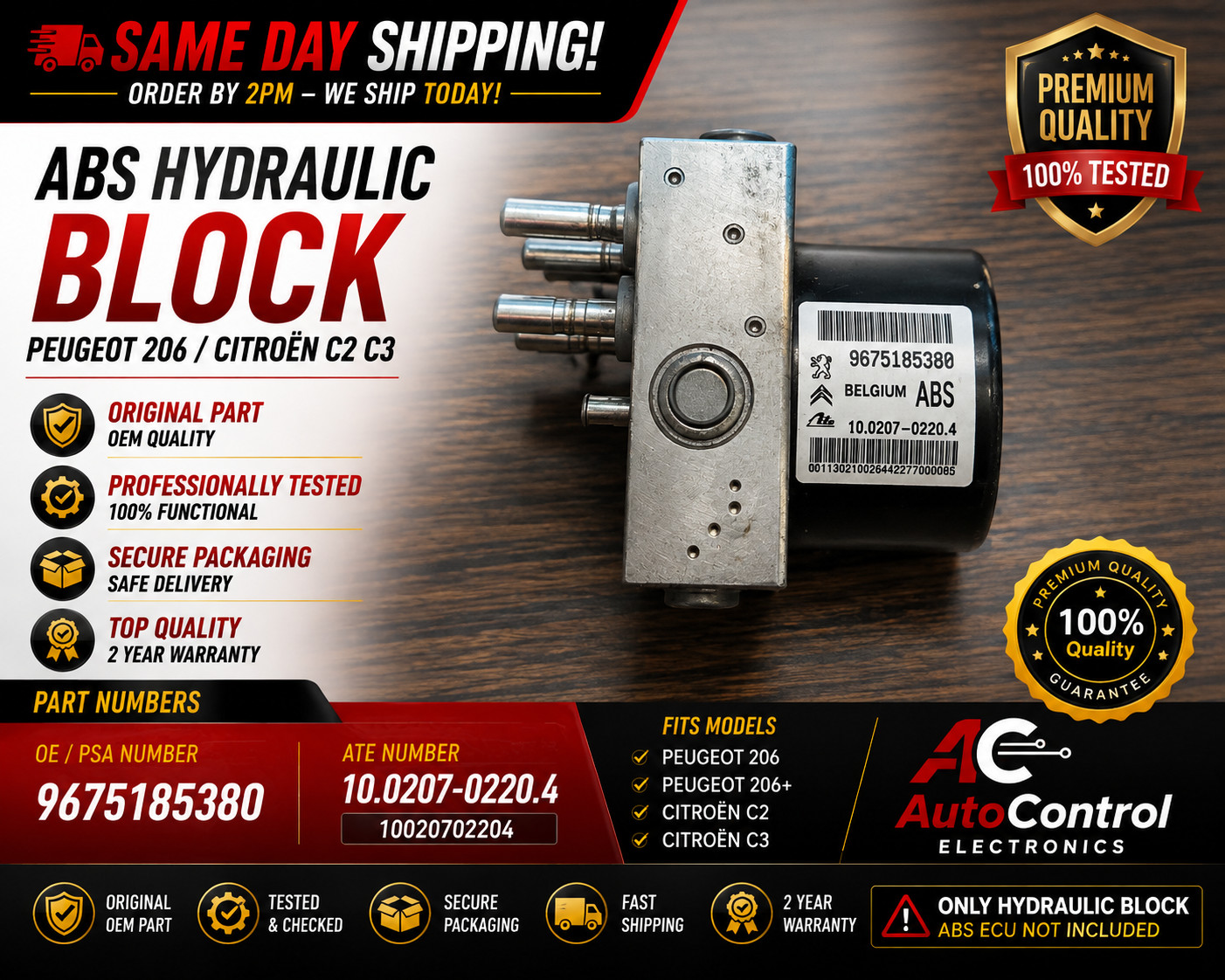9675185380 ABS Hydraulikblock Avant Bosch Pour Peugeot 206 Garantie 24 Mois
