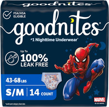 Goodnites Boys' Nighttime Bedwetting Underwear, Size S/M 43-68 Lbs , 14 Ct, Pac