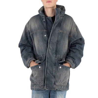 Balenciaga Men's Blue Light Ring Distressed Jacket, Brand Size 1(Small)