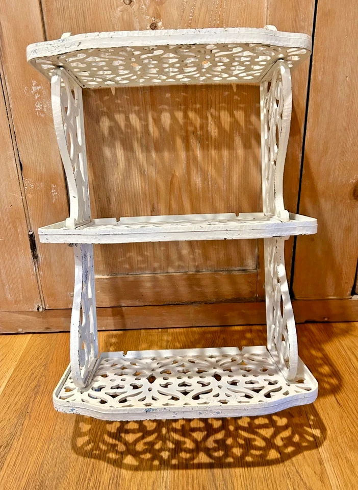 Vintage 3 Tier White Shelf  Wall Hanging 23 x 14” Scrolly Shabby ‘n Chic - Image 3 of 4