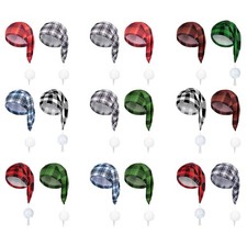 2 Pack Unisex Plaid Pattern Night Sleeping Cap Hat wi/Pom Ball Tassel Christmas