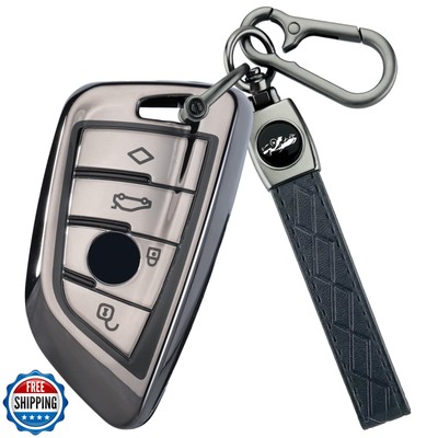 Joouheax Soft TPU for BMW Key Fob Cover with Leather Keychain for BMW X1 X3 X