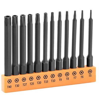 12 PCS Security Torx Bit Set S2 Steel Tamper Proof Star 3 Inch 1/4 Shank
