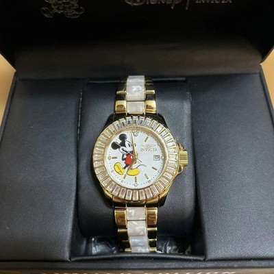 Invicta Mickey Mouse Gold Uhr Edelstahl Diamant Akzente MOP Neu