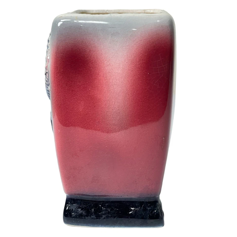 Jarrón jardinera de cerámica asiática dragón kimono rojo azul vintage años 60 MCM Foto 3 de 4