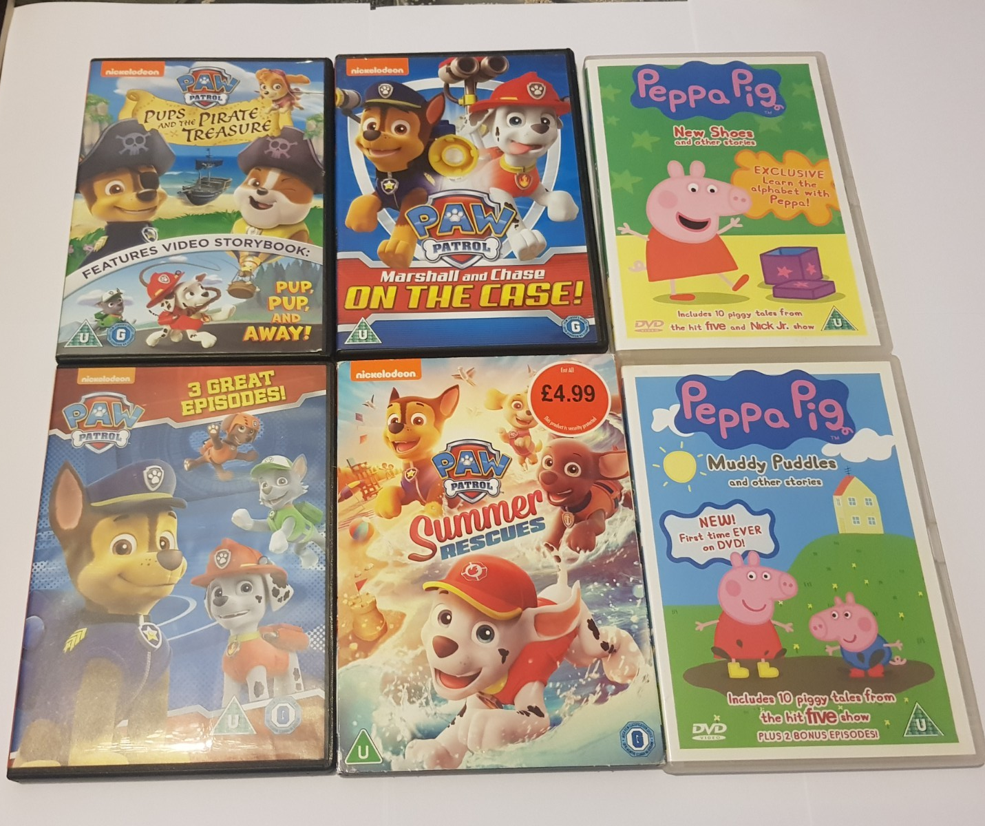 Bundle X4 Paw Patrol + X2 Peppa Pig Kids DVD's Cartooons Summer Rescues Pirates