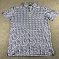 Donald Ross Polo Shirt Mens Small Blue White Floral Print Performance Golf Sport