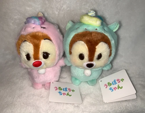 New Tokyo Disney Chip & Dale In Unicorn Outfit  Urupocha Chan Mini Plush Set