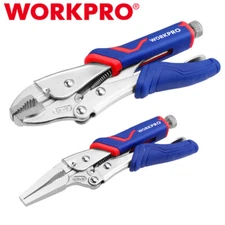 WORKPRO 2PC Locking Pliers Set 7" Curved Jaw Locking Plier 6.5" Long Nose Pliers
