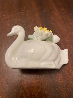 Royale Stratford England Swan With Capadamonte Blue Yellow Pink Flowers Figurine