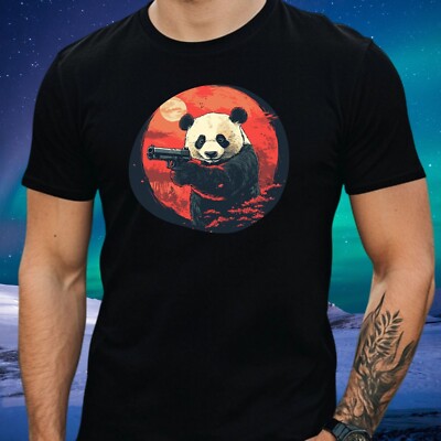Mens Panda Gun Print Cotton T-Shirt Size XS to 5XL