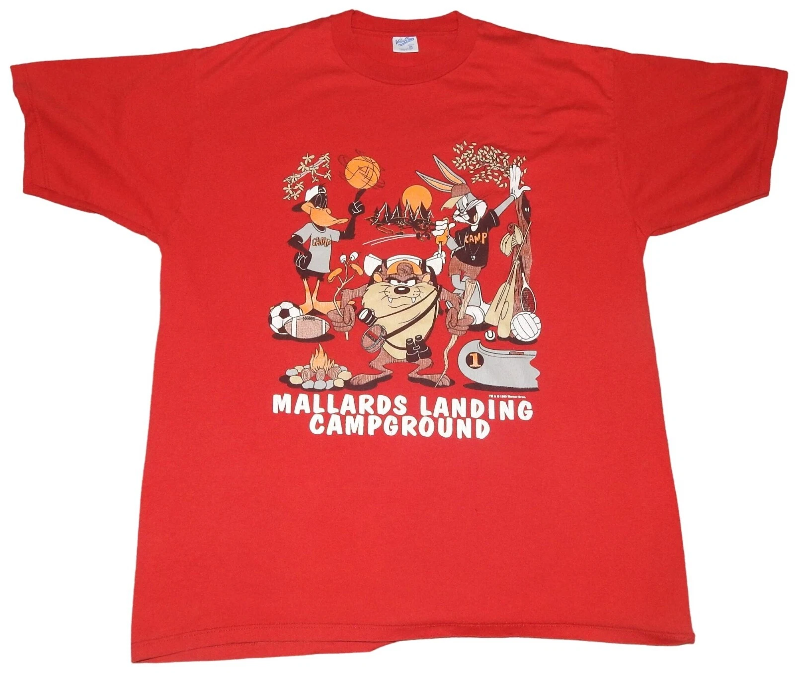 Vintage 1993 Looney Tunes Mallards Landing Campground T-Shirt Velva-Sheen XL
