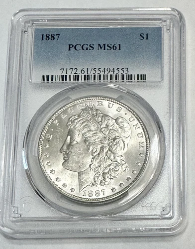Morgan Silver Dollar 1887 Pcgs Graded MS 61 Uncirculated $1 Coin