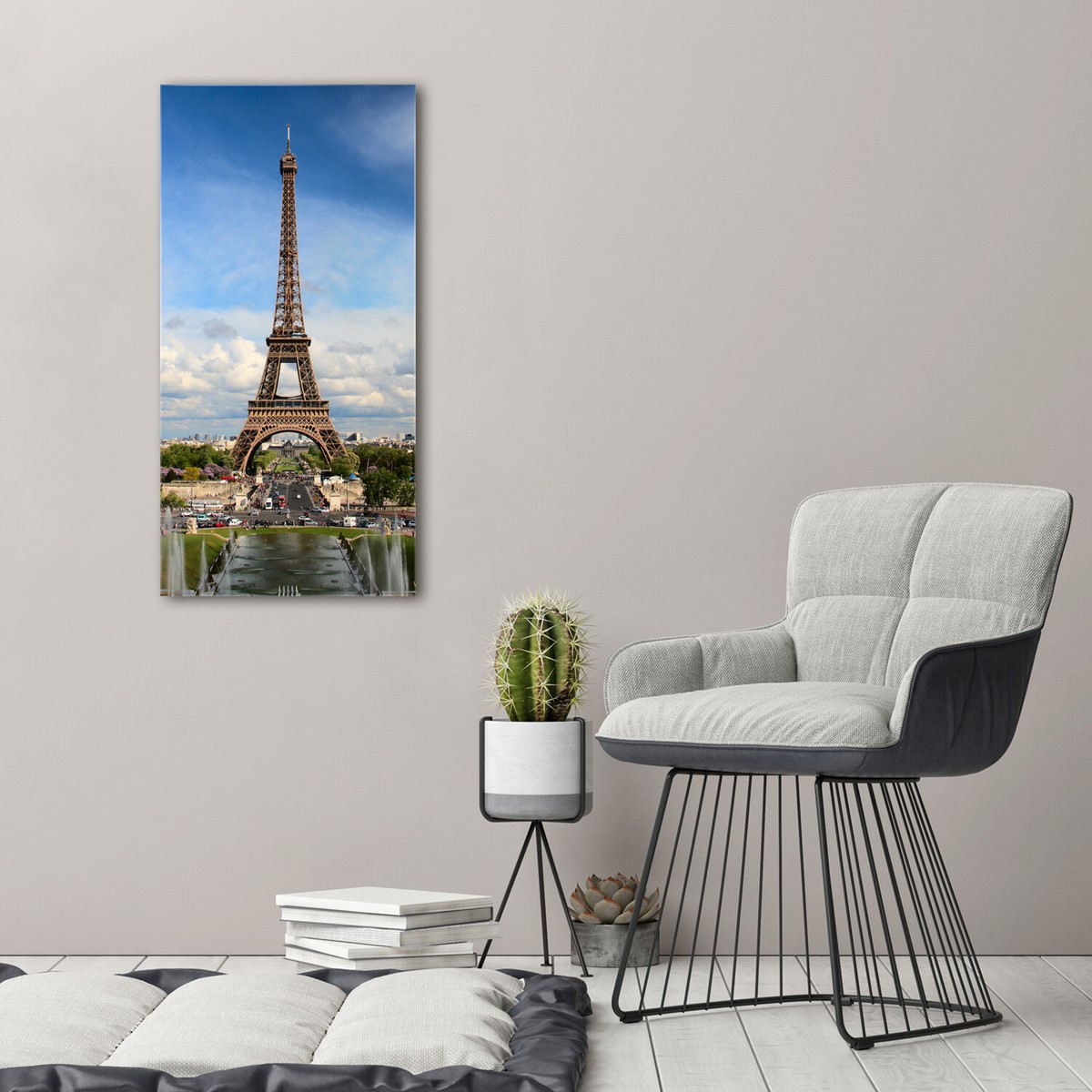 Tableau Sur Verre Trempé Tulup – 50x100 Cm, Image Tour Eiffel Paris, Style Moderne, Jaune