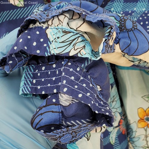 BLUE FLORAL LONG PUFFY CUFFED SLEEVE SILK BUTTON DOWN BLOUSE BY JOHNNY WAS ~ XL - Picture 4 of 8