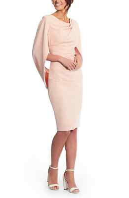 NEW BETSY \u0026 ADAM Cape Sleeve Crepe Sheath DRESS Size 14 $200 BLUSH NORDSTROM  | eBay