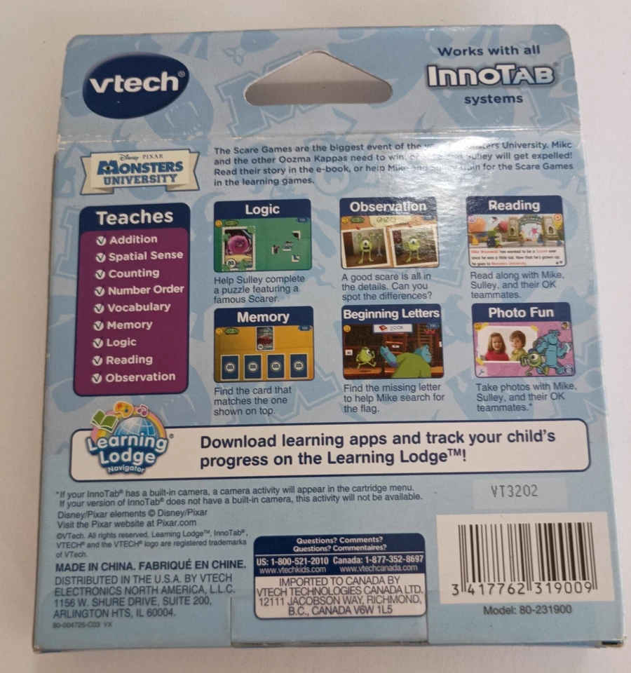 Monsters University Innotab Educational Game Cartridge Vtech Disney Pixar New - Image 4 of 4