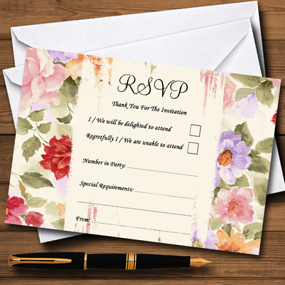 Hübsche Pastell Blumen Vintage personalisierte Hochzeit oder Party RSVP Karten