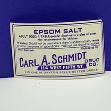 Drug store pharmacy ephemera label advertising Carl Schmidt Dayton OH epsom salt