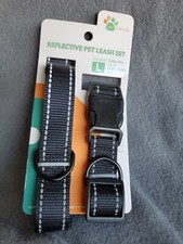 Reflective Leash and Collar Set Pet Trends Sz Large Black New