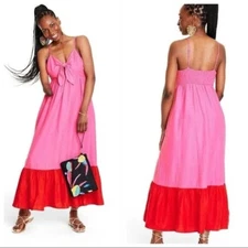 Tabitha Brown x Target Pink & Red Linen Blend Maxi Dress - Size XL - NWT